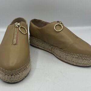 J/SLIDES Beige Leather Espadrille Platform Shoes